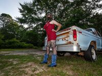 Jon Scarecrow Big Fake tits Crossdresser in Snug Plaid Dress: 34 Nude Pics