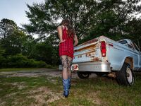 Jon Scarecrow Big Fake tits Crossdresser in Snug Plaid Dress: 34 Nude Pics
