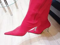 Crossdresser In Sexy Red Suede Pointed Toe High Heels Boots: 12 Nude Pics
