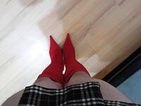 Crossdresser In Sexy Red Suede Pointed Toe High Heels Boots: 12 Nude Pics