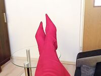 Crossdresser In Sexy Red Suede Pointed Toe High Heels Boots: 12 Nude Pics