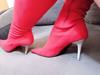 Crossdresser In Sexy Red Suede Pointed Toe High Heels Boots: 12 Nude Pics