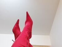 Crossdresser In Sexy Red Suede Pointed Toe High Heels Boots: 12 Nude Pics
