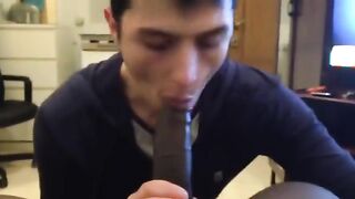 Latin twink eating a huge piece of black meat