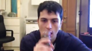 Latin twink eating a huge piece of black meat