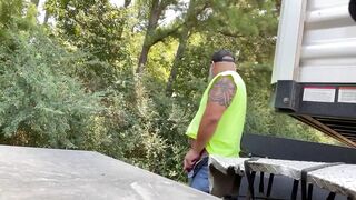 Bearded truck driver pissed on the street