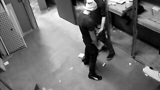 Surveillance camera caught two fucking in an abandoned warehouse