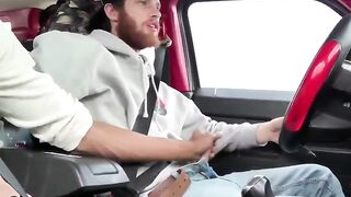 Jerking off my white buddy when out driving