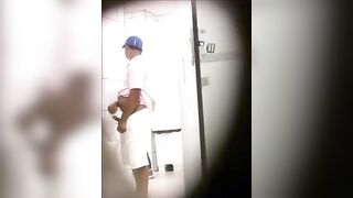 Horny guy offering his cock in the public toilet