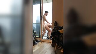 Fucking a horny neighbor in the balcony