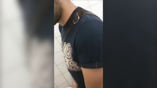 Bro nuts for me in public bathroom spy cam