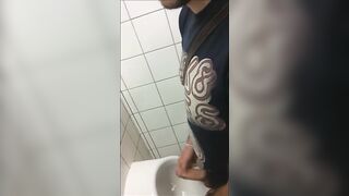 Bro nuts for me in public bathroom spy cam