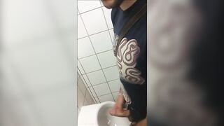 Bro nuts for me in public bathroom spy cam