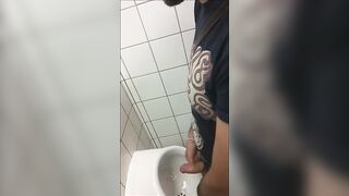 Bro nuts for me in public bathroom spy cam