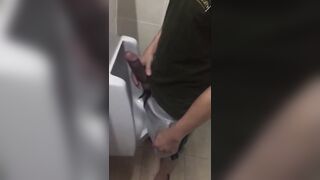 Slender College Kid flashes MASSIVE cock at urinal