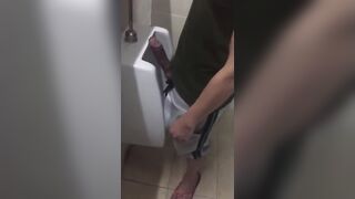 Slender College Kid flashes MASSIVE cock at urinal