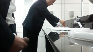 Jerking in front of guy in public Restroom