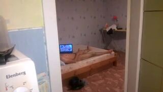 Straight dude watching porn and jerking off caught by his buddy with the camera