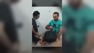 Lucky nerd got a blowjob at the urinals