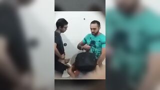 Lucky nerd got a blowjob at the urinals