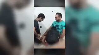 Lucky nerd got a blowjob at the urinals