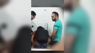 Lucky nerd got a blowjob at the urinals