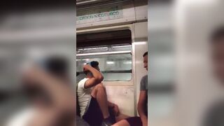 Latino caught touching another guy's cock on the subway