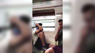 Latino caught touching another guy's cock on the subway