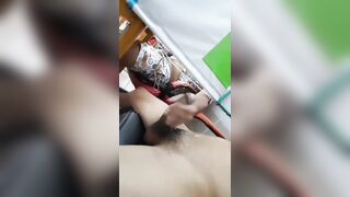 Two horny guys at the internet cafe jerking each other off