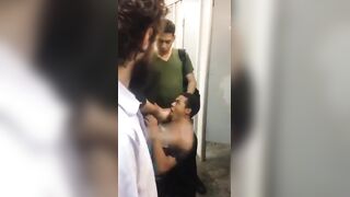 caught guy sucking the cock of a hot latino in front of other men