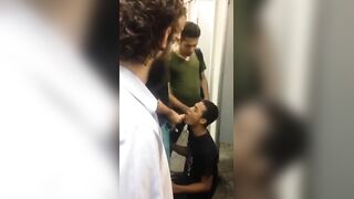 caught guy sucking the cock of a hot latino in front of other men