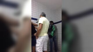 giving his ass to a horny dude in front other people in public restroom