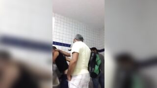 giving his ass to a horny dude in front other people in public restroom