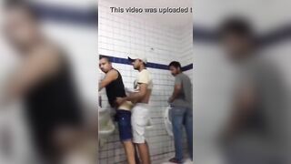giving his ass to a horny dude in front other people in public restroom