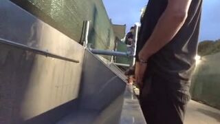 Handsome guys spied pissing at urinal