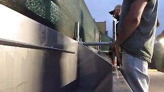 Handsome guys spied pissing at urinal