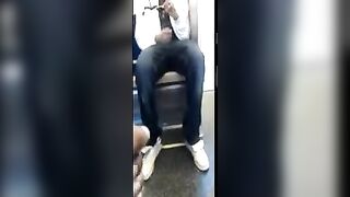 Black men jerking off his huge cock on the subway