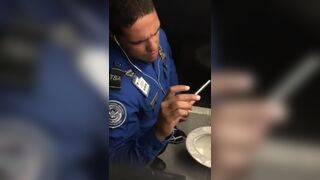 Security guard caught beating his dick