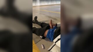 Rubbing my huge long cock in a empty parking lot