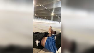 Rubbing my huge long cock in a empty parking lot