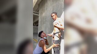 Swallowing my best friend's cum in a parking lot