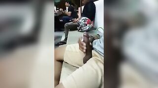 Horny black showing off his cock on the street