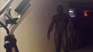 Big black bull showing his routine