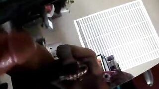Jerking off my huge black cock in front of the mirror