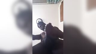 Young black dude strokes his delicious meaty curved cock
