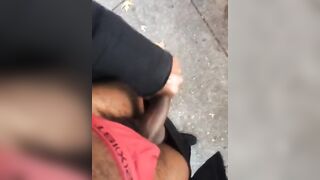 Caught a homeless stroking his cock in a public place