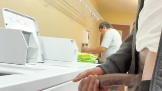 Rubbing my cock in front of my neighbor in the laundry room