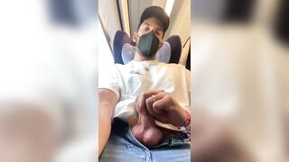 Young dude making a video masturbating on the bus
