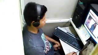 Caught latino stroking his cock in public cyber place