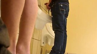 Spying on huge cocks while pissing in public toilets